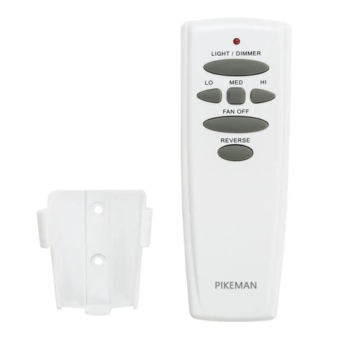 Universal Ceiling Fan Remote Control Kit With 3 Speed Dimmer And Reverse Button Easy Install Light Dimmer For Incandescent And CFL Bulbs Includes Remote Receiver And Wall Mount, shows remote and wall mount.