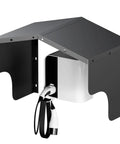 Heavy Duty Aluminum EV Charger Cover Rain Shield For Wall Mounted Electric Vehicle Stations Weatherproof outdoor guard with black sides.