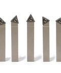 Top Shelf Mini Indexable Lathe Turning Tool Set With Half Inch Nickel Plated Shank Holders Plus Razor Sharp Carbide Insert Blades displayed.