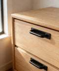 Black metal pull handles on a wooden cabinet beside window, similar to 2 Pack Aluminum Gate Pull Handle For Wooden Fences And Barn Doors Black Finish