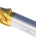 Side view of Accusize end mill, 7/8 in dia, 3/4 in shank, 1-7/8 in flute length, 4-1/8 in OAL, HSS tin-coated