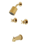 Millennium Double-Handle Tub And Shower Faucet In Polished Brass, Built Tough With Brass Zinc Alloy And ABS, Wall-Mount Setup