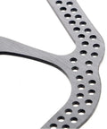 Close-up of 180mm 6 Bolt Stainless Steel Disc Brake Rotor For Road, Mountain, MTB And BMX Bikes, showing perforated edge.