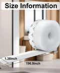 Heavy Duty Self Adhesive Foam Weather Stripping Tape For No Fuss Quick Setup, showing 1.38 inch by 196.9 inch size on a roll.
