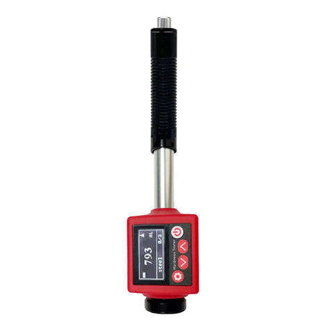 Leeb Hardness Tester With D Type Impact Device For Metal And Steel OLED Color Display 6 In 1 Scales HL HV HB HRC HRB HRA HS Rechargeable Lithium Battery 170 To 960 HLD, red handheld unit