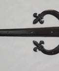 Twenty Two Inch Antique Rustic Cast Iron Door And Gate Hinges Black Faux Farmhouse Barn Shutter Cabinet Hardware For Outdoor Decor With A Dope Badass Vintage Vibe And Top Shelf Artisan Craftsmanship, detailed view of hinge design.