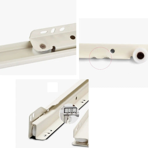 Full Extension Drawer Slides 2 Pack Heavy Duty Metal Cabinet Runners With Smooth 2 Section Telescoping Rails For Kitchen Bathroom Closet Organizers Easy Replacement, white metal slide close-up