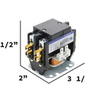 Two Pole AC Contactor With 40 Amp 24V Coil For HVAC Systems, heavy duty, silver alloy contacts, dimensions shown, front side view