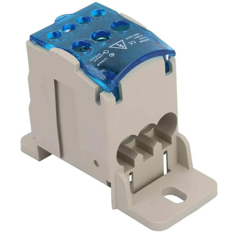 Three Pack Din Rail Distribution Box With Screw Terminal Strip Block, blue cover, flame retardant for electrical wiring.