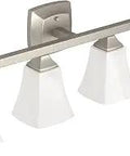 Voss Brushed Nickel 4 Light Dual Mount Vanity Light With Frosted Glass for a Modern Bath, angled view