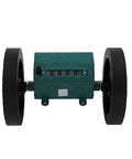 Rolling Wheel Length Counter For Yard And Construction Stainless Steel Distance Tracker With Reset Dial front view showing wheels and mechanical counter.