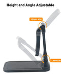 Universal Barcode Scanner Stand With Adjustable Angle And Height Foldable Hands Free Holder For Point Of Sale And Warehouse Ready To Use No Assembly Portable Ideal For Supermarkets Libraries And Stores side view with arm labels