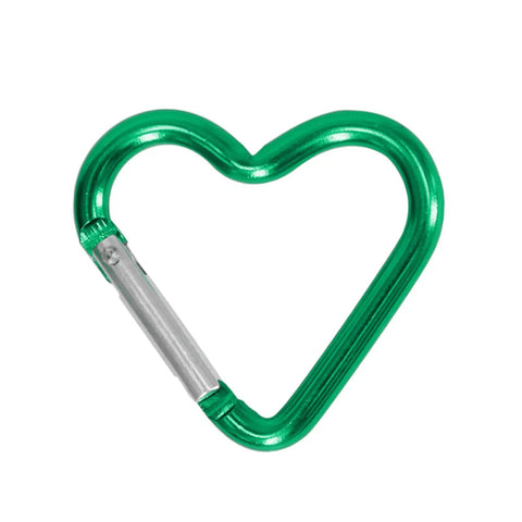 Heart Shaped Carabiner Clip Made From Aluminum Alloy for Keychains and Gear, green, lightweight and rustproof.