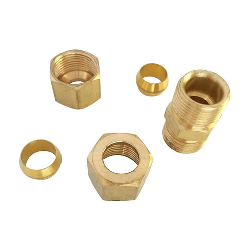 Brass compression tube fittings, union, 1/4 in OD x 1/4 in OD, set of 5