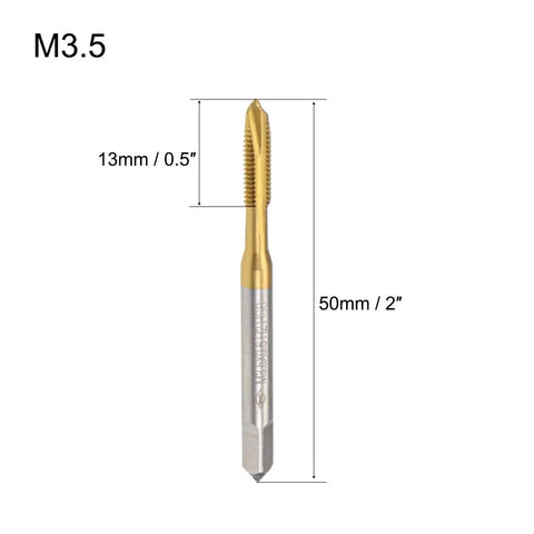 Heavy Hitters M3.5 X 0.6 Spiral Point Plug Tap For Quick Thread Repair, titanium coated high speed steel, 2 inch length.