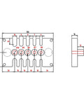 Technical drawing of Heavy Duty 3 In 1 Drill Guide Block For Woodworking With Aluminum Alloy Hole Locator Dowel Jig And Precise Positioning Tool