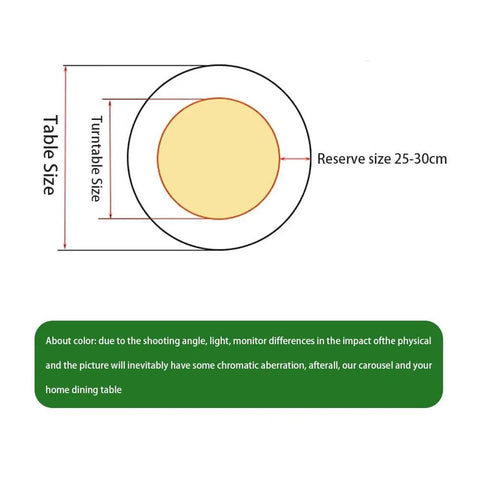 Diagram showing dimensions for Silky Smooth Lazy Susan Turntable Crafted From Hella Durable Tempered Glass for table size fitting.