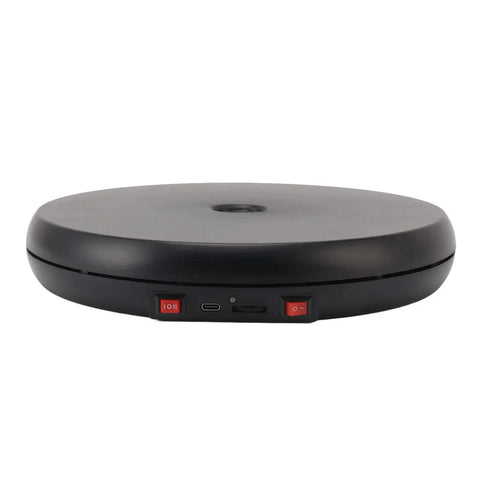 Super Sleek Led Rotating Display Stand With Glow Feature Noiseless Turntable For Jewelry And Cosmetics 25cm Black showing USB port and controls.