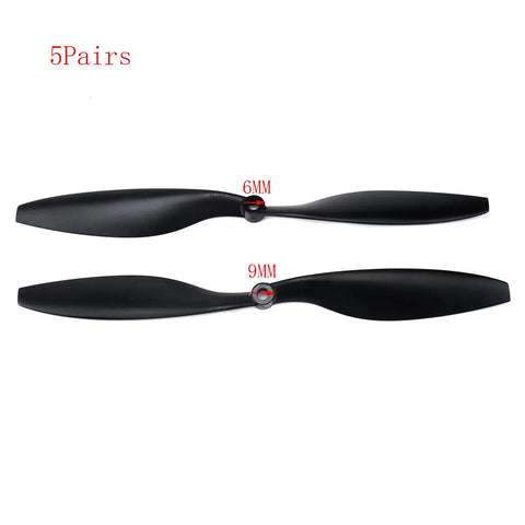 RC Propeller Set 10x4.5 Inch FPV Propellers, Two Blade Plastic Black With Adapter Rings, 5 Pairs, 6mm Front Hub, 9mm Rear Hub