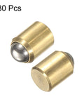 30 Piece Pack Top Shelf Brass Ball Spring Plungers 5Mm X 6Mm No Step Detents Heavy Duty Cabinet Latches close-up of brass plunger parts.
