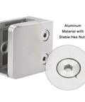 Close-up of Aluminum Square Glass Clamp Flat Back 1/4 To 3/8 Inch Glass Matte Black 4 Pack with stable hex nuts detail