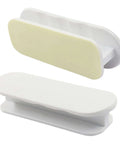 Self-Adhesive Drawer Pulls 4 Pack No-Drill Cabinet Handles, white plastic, 3.46 inch length, adhesive backing shown