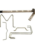 Heavy Duty Mini Tubing Bender And Rod Forming Tool For Stainless Steel Built To Bend Mild Steel Rods, shown with bent rods on desk