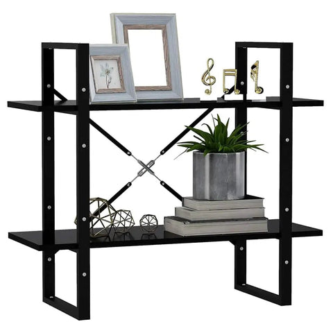 Two Tier Black Book Cabinet with Engineered Wood Shelves displaying books and decor, durable home office organizer, 31.5 x 11.8 x 27.6 in