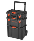 Beyond Stackable Tool Storage System 3 Piece Set With Small Deep Toolbox And Rolling Tote, durable with auto lock latches