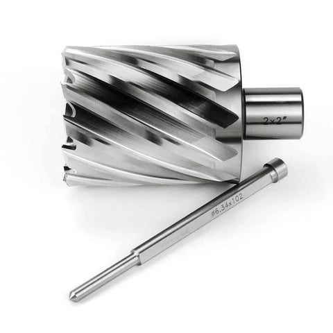 Two-piece OSCARBIDE annular cutter and Weldon-shank mag drill bit; 2x2 in cutter diameter, 2 in depth