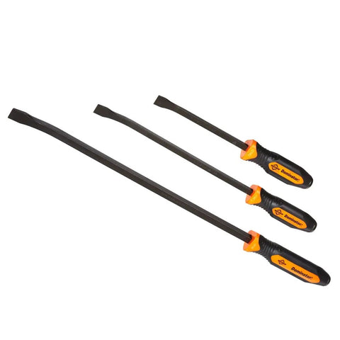 Dominator Pro 3 Piece Pry Bar Set With 12 Inch, 17 Inch And 25 Inch Curved Pry Bars In Orange, Ergonomic Two Composite Handle