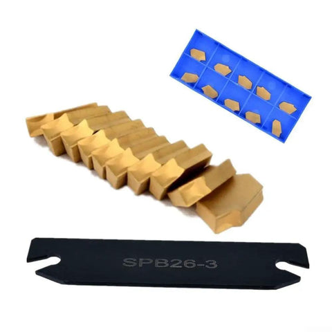 Pro Grade Lathe Tool Holder Set With 10 GTN-3 SP300 Inserts And Twenty Six Millimeter Parting Tool Blade for steel grooving