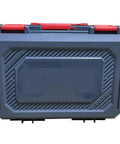 Heavy Duty 21 Volt Brushless Cordless Electric Rivet Gun storage case with red latches, designed for metal fastening jobs.