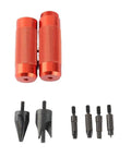 Grab And Go Deburring Multitool With Removable Handle, Internal And External Reamers, Chamfer Tool For Removing Crimps displayed in orange.