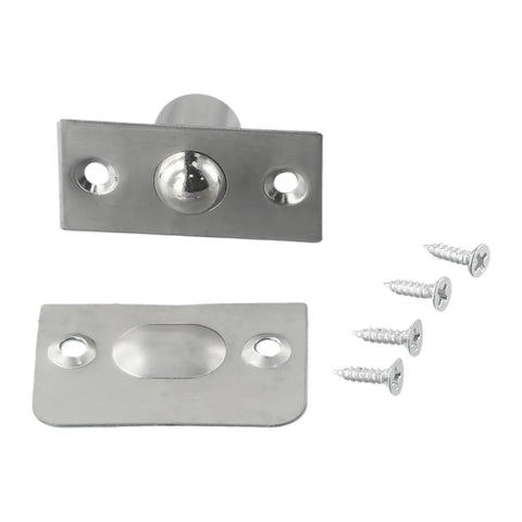 Top Quality Ball Catch For Cabinet Doors With Hidden Invisible Spring Latch Mechanism and Stainless Steel Bead Clamp close-up with hardware.
