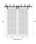 Diagram of Frosted Glass Sliding Barn Closet Doors With Hardware Set For Bedroom, 6.6ft Rails, Two 24x96 Panels, 44" opening width