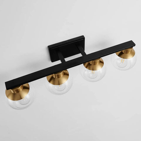 Black Gold 4 Light Vanity Light Fixture Over Mirror With Globe Glass Shades E26 Base Mid Century Modern Wall Sconce top view