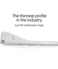 Knockout Comfort And Built Like A Tank Commercial Bidet Toilet Seat With Heated Cushion And Warm Air Dryer Featuring Open Front Lidless Design Side Control Arm And Self Cleaning Stainless Steel Nozzle For Hotels And Offices In White, profile view showing 99mm height.