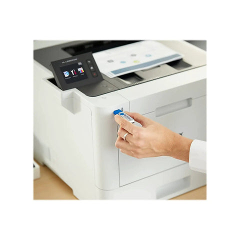 User connecting a USB drive to a High Output Color Laser Printer With Frictionless Wireless Connection And Automatic Duplex Printing Optimized For Budget Conscious Buyers Who Want Serious Bang For Their Buck Daily.