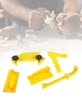 Orange Table Push Block And Push Stick For Routers, Jointers, And Table Woodworking Tools displayed on a workshop table.