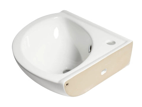 White 22 Inch Corner Wall Mounted Ceramic Porcelain Sink With Faucet Hole Durable Glossy Glaze For Small Bathrooms And Modern Quarters Ideal For Tight Spaces And Contemporary Baths