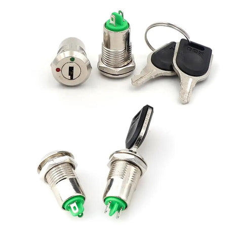Three Pack Mini Electric Key Switches On Off Two Position Terminal Keyswitch Rotary Lock 2 Pin SPST Toggle Switches For Security Engine Power Marine Camper Boat Heavy Duty M12 12mm, metal and plastic