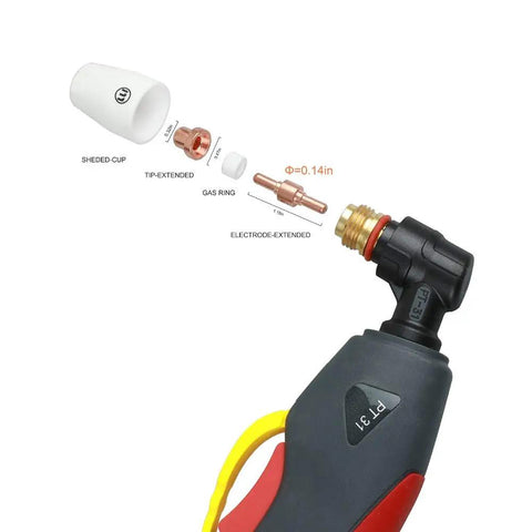 Extended Tip Plasma Cutter Consumables Kit For PT31 JG-40 LG40 Torch Fits RBC 4000 4500 5000D with nozzle and shield cup detail