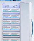 Commercial Stacked Refrigerator And Freezer Combo For Vaccine Storage Featuring Legit CDC VFC Compliance Medical Grade with storage boxes visible.