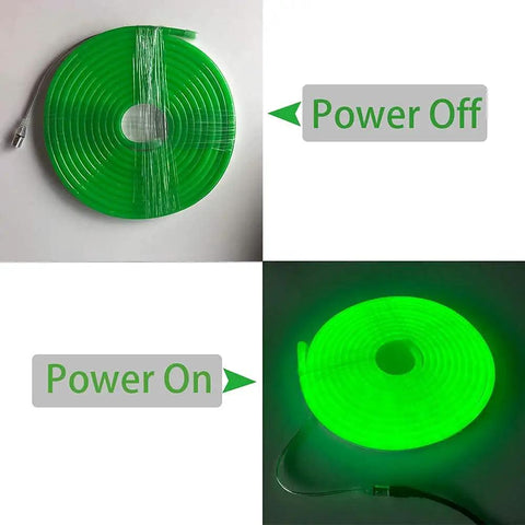 LED Neon Flex Strip Lights 16.4ft Waterproof Neon Rope Light Dimmable Dope 8x16mm Silicone Green Neon Tape Cuttable 1cm Segments 12V Safe For Home Car Boat Flexible Silicone Diffuser No Light Dots