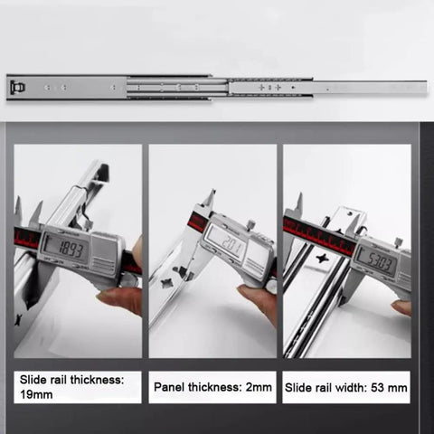 1 Pair Full Extension Ball Bearing Drawer Slides, Heavy Duty Side Mount Rails, 26 Inch Length 650mm, measurements shown