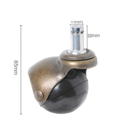 4Pcs Antique Bronze Swivel Caster Wheels Featuring Slick Rolling Motion hardcore caster with black wheel, 85mm height, 50mm diameter.
