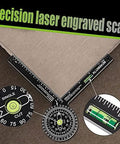 Aluminum miter saw protractor with built-in level and laser-engraved scale