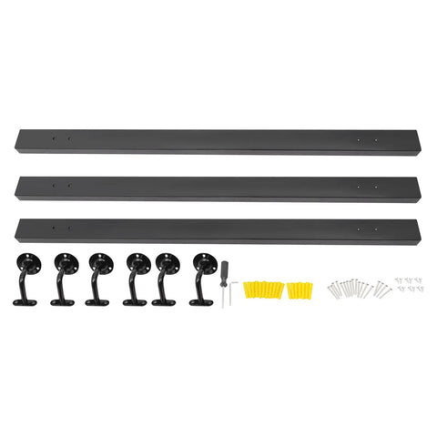 Rock Solid Wall Mounted Stair Handrail Premium Stainless Steel Safety Rail With Pre Drilled Mounting Holes parts including rails and hooks.