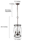 Front view of Three Light Industrial Chandelier With Bronze Finish And Cylinder Metal Shade Dope Vintage Vibe with dimensions